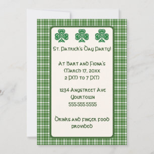 Green Plaid and Green Shamrocks St. Patrick's Day Invitation