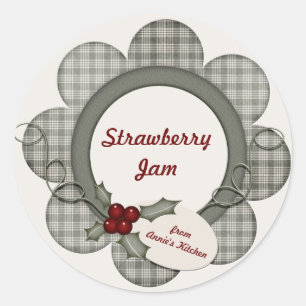 Green Plaid and Holly Classic Round Sticker