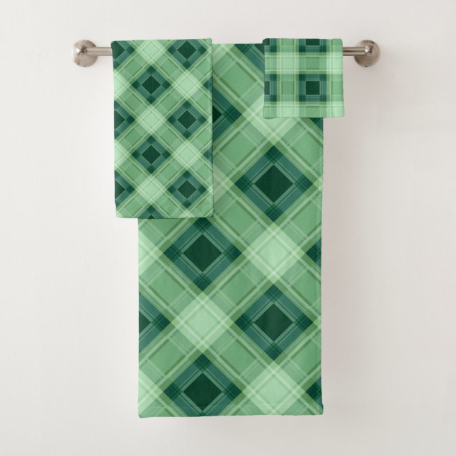 Green plaid bath towel set (Insitu)