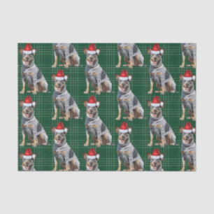 Green Plaid Blue Heeler Dog Christmas Holiday Tissue Paper