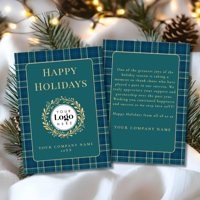 Green Plaid Business Logo Holiday Thank You Card (Creator Uploaded)