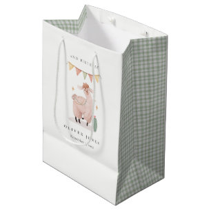 Green Plaid Cactus Boho Llama Any Age Birthday Medium Gift Bag