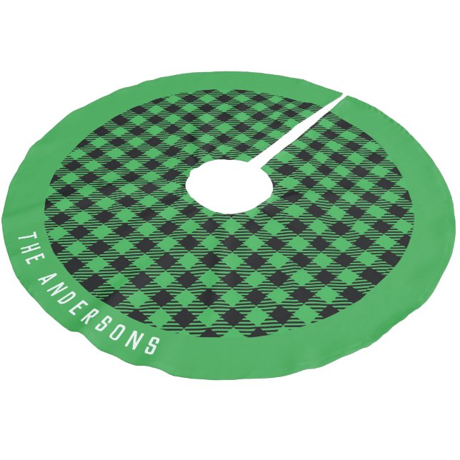 Green Plaid Christmas Brushed Polyester Tree Skirt (Angled)