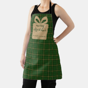 Green Plaid Christmas Festive Pattern -  Apron