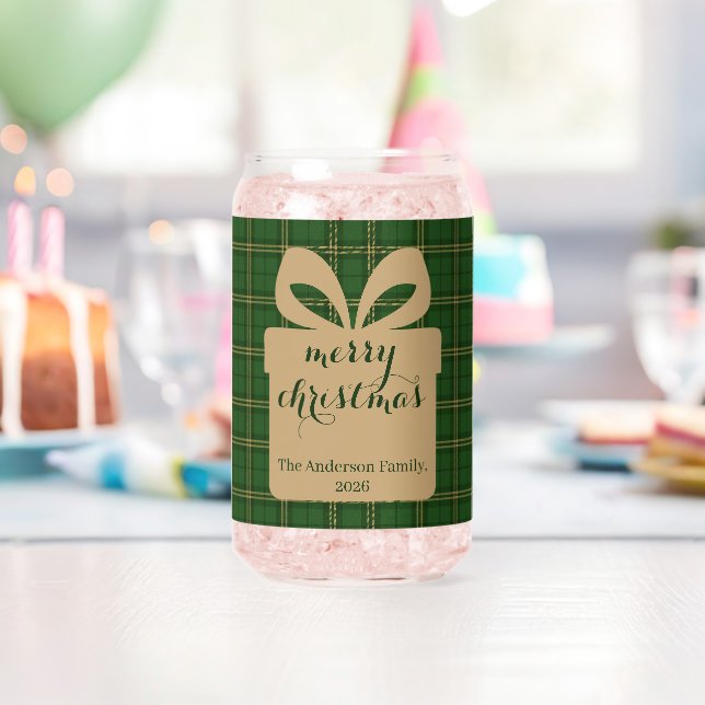 Green Plaid Christmas Festive Pattern -  Can Glass (Insitu (Birthday))