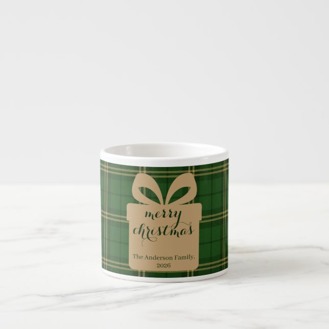 Green Plaid Christmas Festive Pattern -  Espresso Cup (Front)