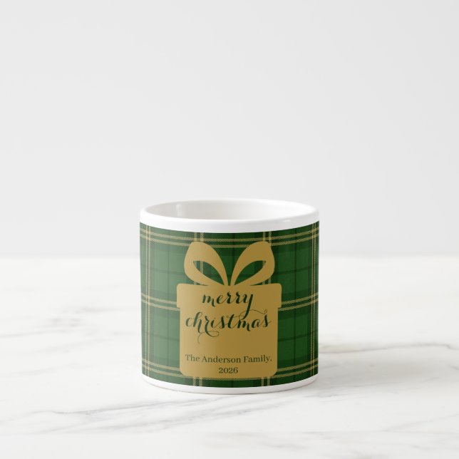 Green Plaid Christmas Festive Pattern -  Espresso Cup (Front)