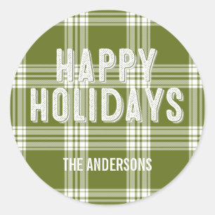 Green Plaid Christmas Happy Holidays Sticker