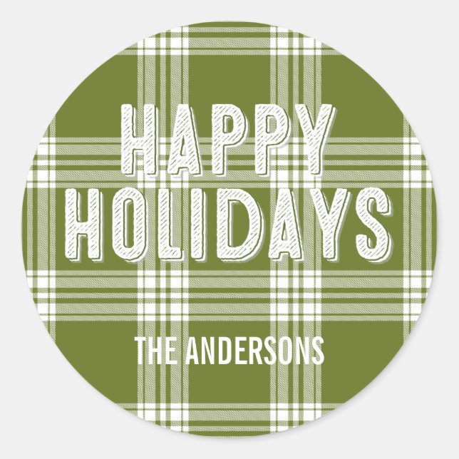 Green Plaid Christmas Happy Holidays Sticker (Front)