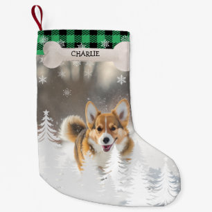 Green Plaid Christmas Pine Trees Bone Dog Photo Small Christmas Stocking
