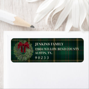 Green Plaid Christmas Return Address Label