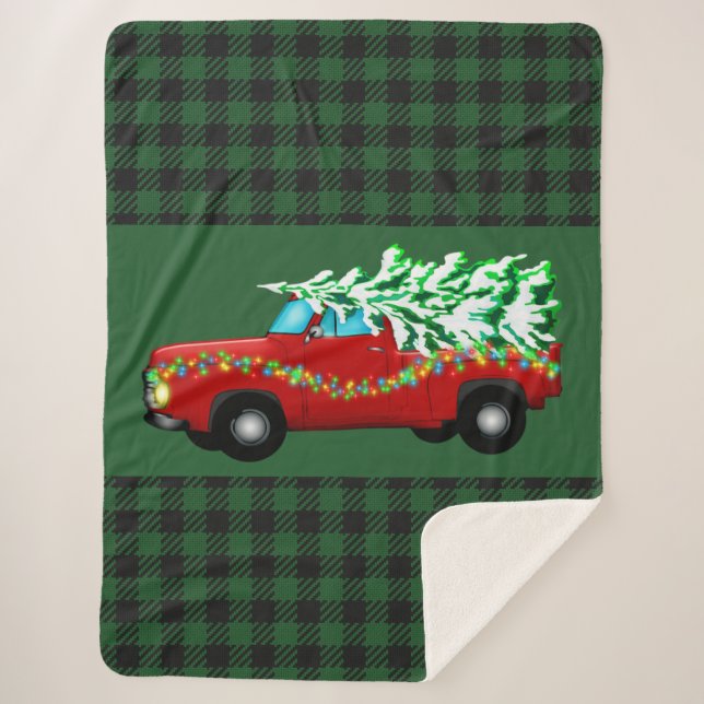 Green Plaid Christmas Sherpa Blanket (Front)