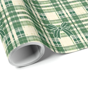Green Plaid Coquette Bow Christmas Wrapping Paper