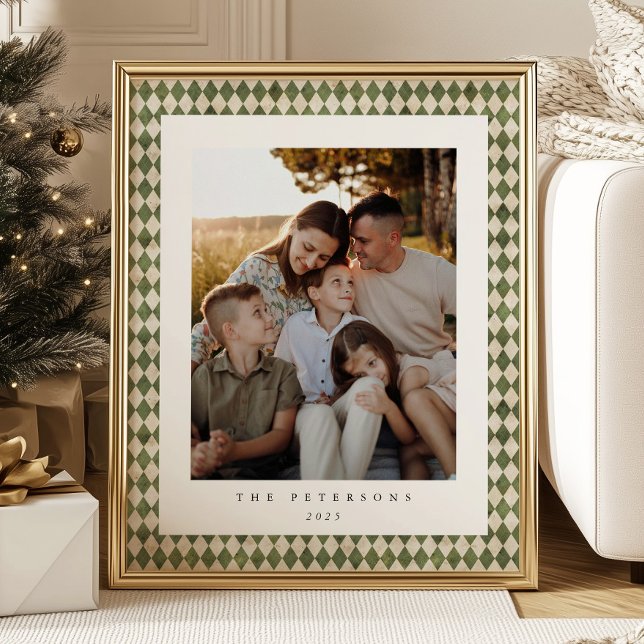 Green Plaid Custom Family Photo Christmas Poster (Creator Uploaded)