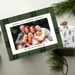 Green Plaid Custom Horizontal Photo Christmas  Holiday Postcard