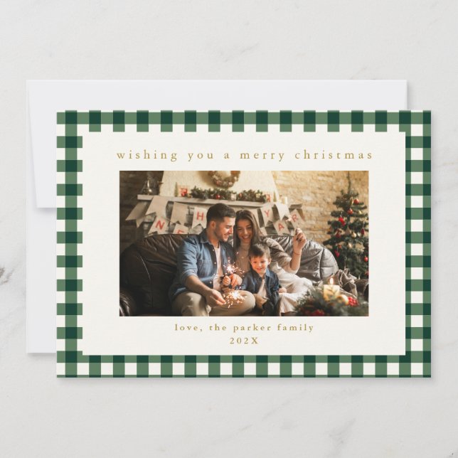 Green Plaid Custom Photo Christmas Holiday Card (Front)