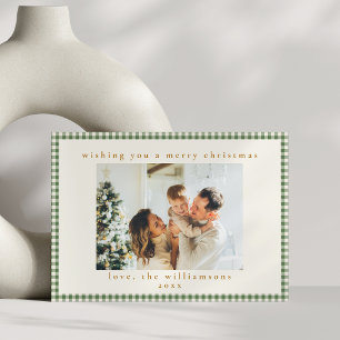 Green Plaid Custom Two Horizontal Photo Christmas Holiday Card
