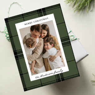 Green Plaid Custom Vertical Photo Christmas Holiday Postcard