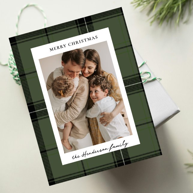 Green Plaid Custom Vertical Photo Christmas Holiday Postcard (Creator Uploaded)