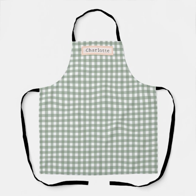Green Plaid Cute Personalised Apron (Front)