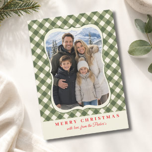 Green Plaid Decorative Border 1 Photo Holiday Card