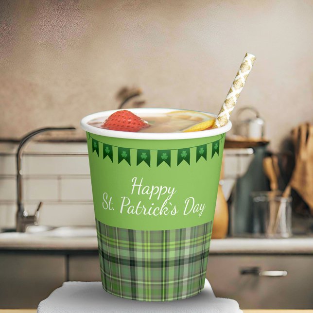 Green Plaid Flags Happy St Patrick`s Day Paper Cups (Creator Uploaded)