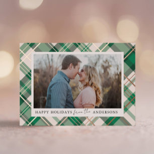 Green Plaid Frame Christmas Real Foil Photo Foil Holiday Card