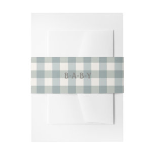 Green Plaid Gingham Baby Typography Simple Invitation Belly Band