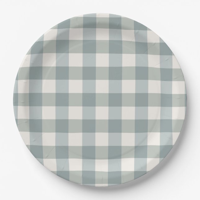 Green Plaid Gingham Country Farmhouse Simple Paper Plate (Front)
