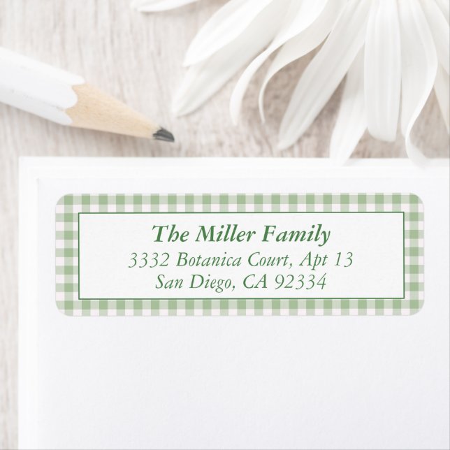 Green Plaid Gingham Preppy Classic Return Address Label (Insitu)