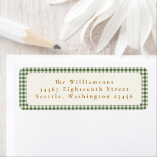 Green Plaid Gold Text Custom Return Address Label