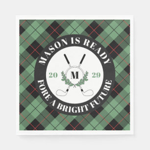 Green Plaid Golf Themed Graduation  Napkin