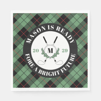 Green Plaid Golf Themed Graduation  Napkin