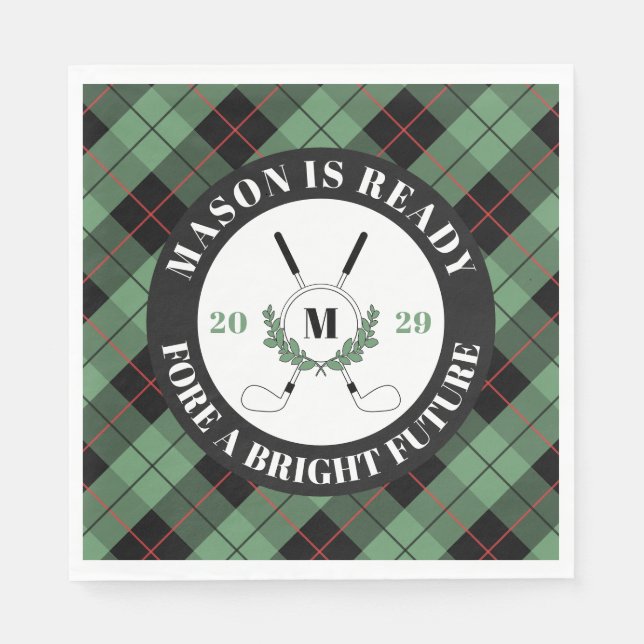 Green Plaid Golf Themed Graduation  Napkin (Front)