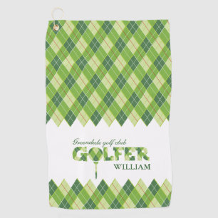 Green plaid golfer argyle personalised towel