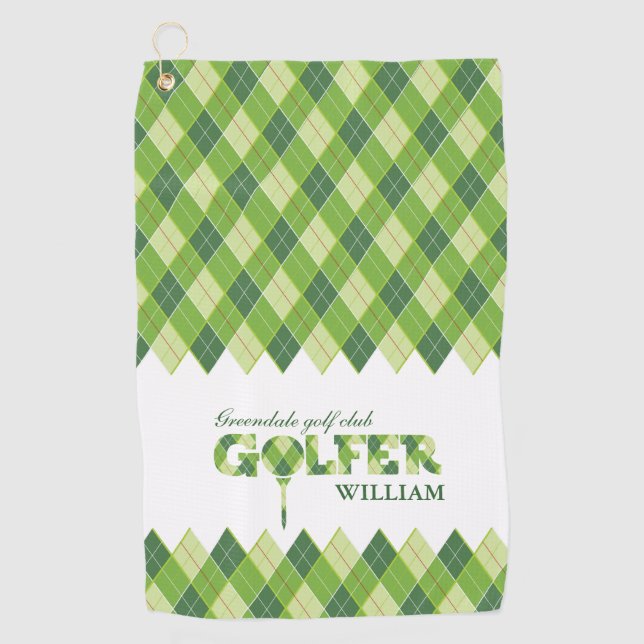 Green plaid golfer argyle personalised towel (Front)