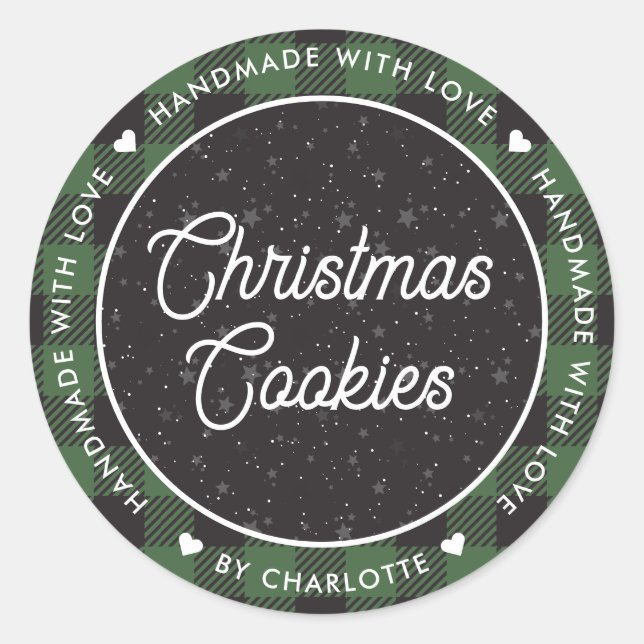 Green Plaid Handmade with Love Christmas Cookies Classic Round Sticker (Front)