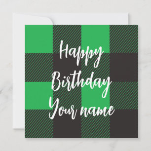 Green Plaid Happy Birthday Card