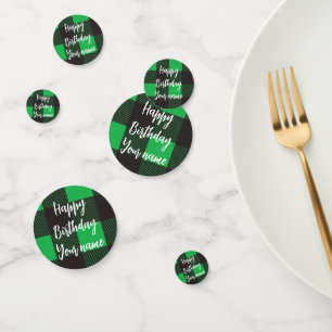 Green Plaid Happy Birthday Confetti
