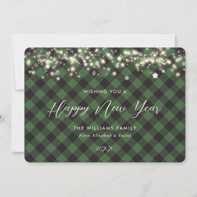 Green Plaid Happy New Year Card (Front)