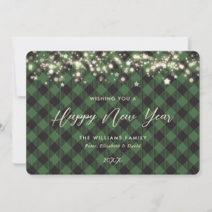 Green Plaid Happy New Year Card