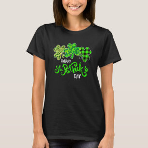 Green Plaid Leopard Shamrock St Patrick's Day Iris T-Shirt