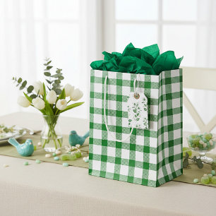 Green plaid  medium gift bag