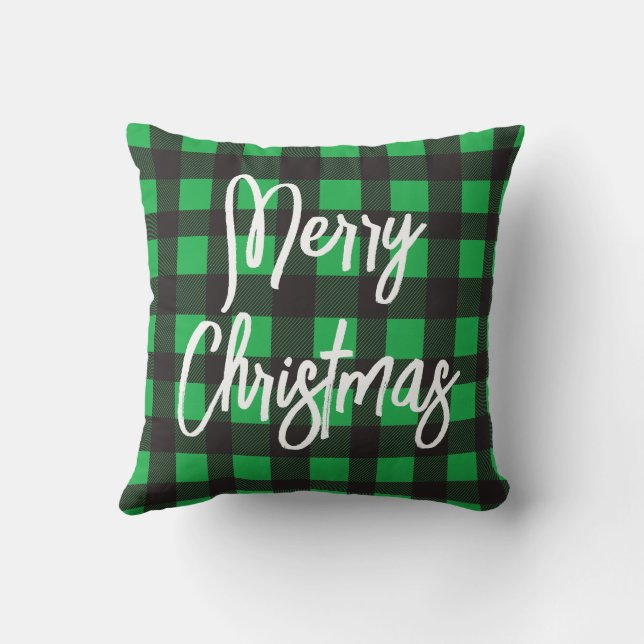 Green Plaid Merry Christmas Cushion (Back)