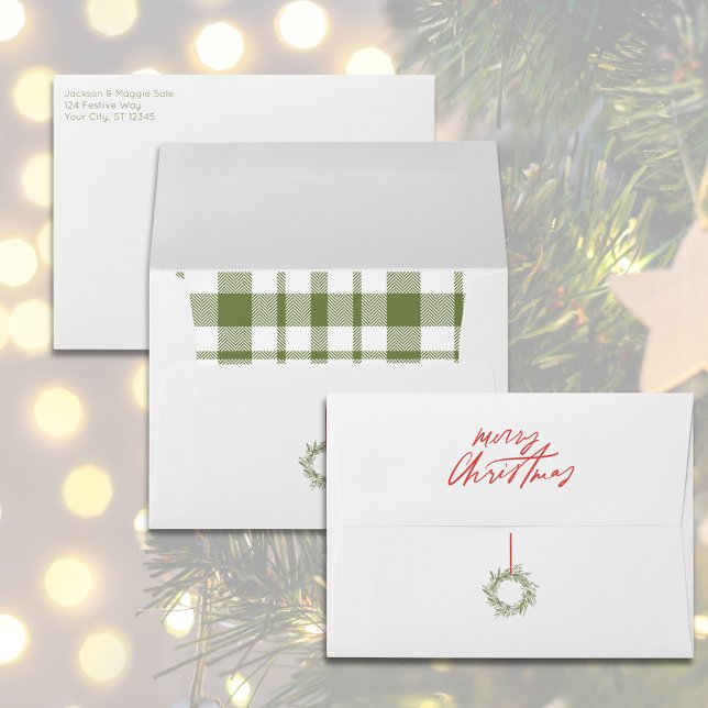 Green Plaid Merry Christmas Hand Drawn Wreath Envelope (Green Plaid Merry Christmas Hand Drawn Wreath Envelope)
