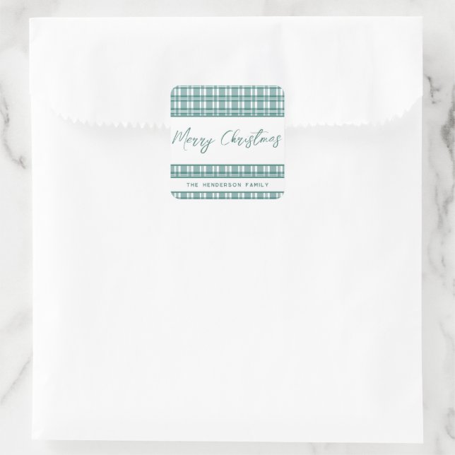 Green Plaid Merry Christmas  Square Sticker (Bag)