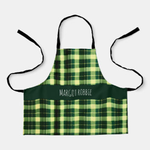 Green Plaid Mesh Geometric Pattern Apron