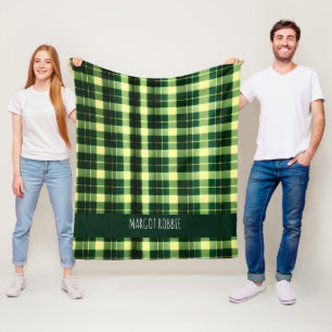 Green Plaid Mesh Geometric Pattern Fleece Blanket