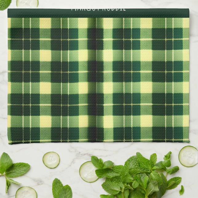Green Plaid Mesh Geometric Pattern Tea Towel (Folded)