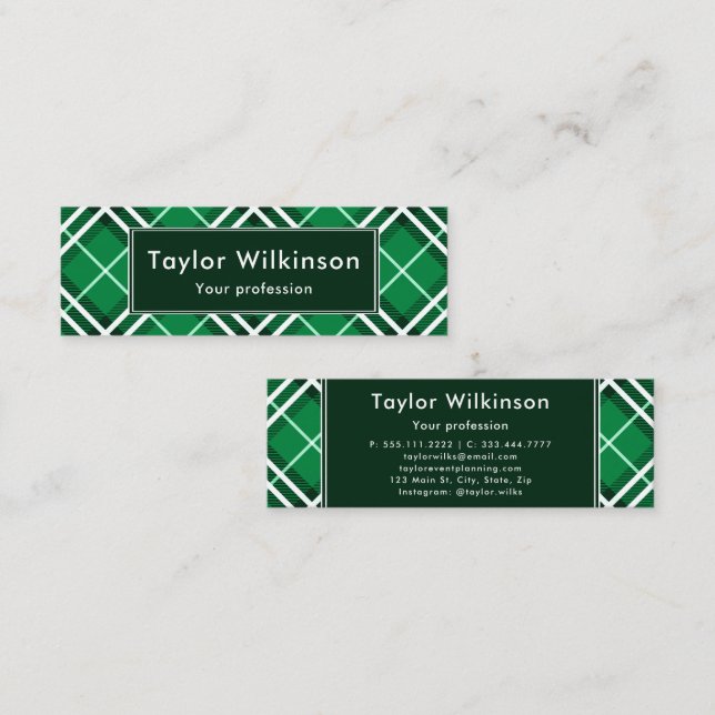 Green Plaid Mini Business Card (Front/Back)